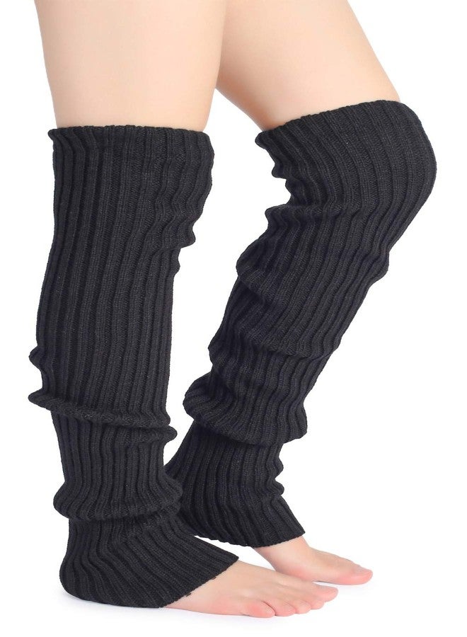 Pareberry Women's Winter Over Knee High Footless Socks Knit Warm Long Leg Warmers (Black, 34 Inches) - Image 2